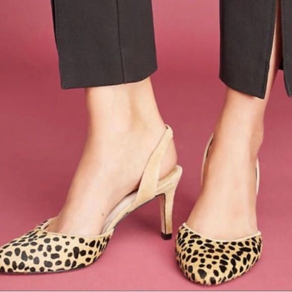 Anthropologie Carmen Salas Cheetah Calf Hair Leather Slingback Pumps 9.5